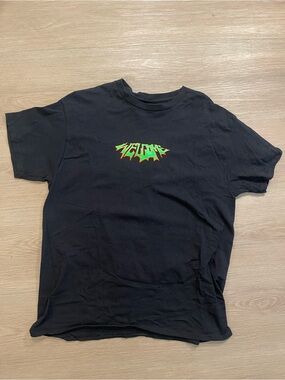 Welcome Black Graphic Tee with Neon Green and Orange Logo